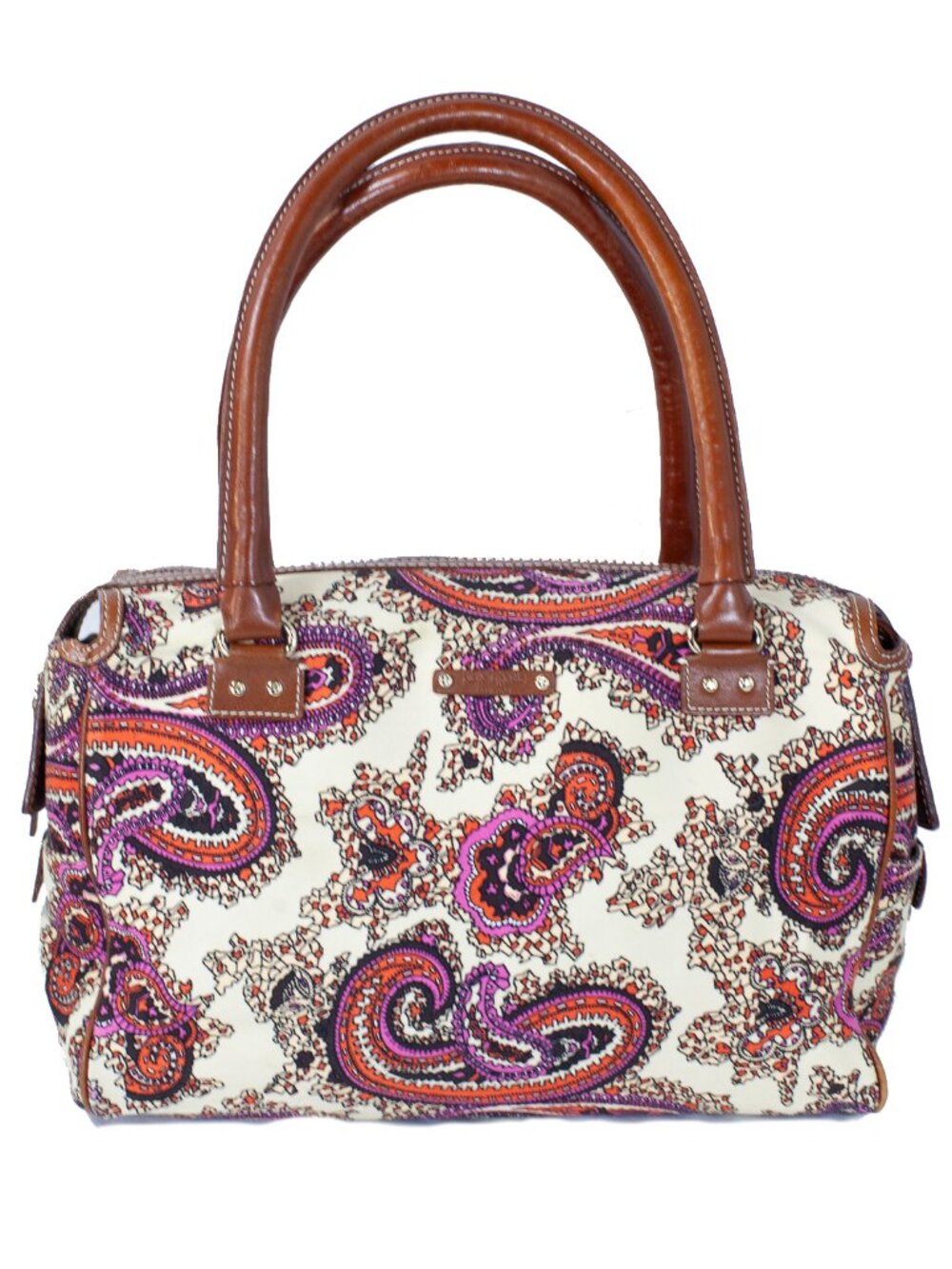 Kate Spade NY Paisley Coated Canvas Satchel Cognac Leather Dust Bag Vintage Y2K